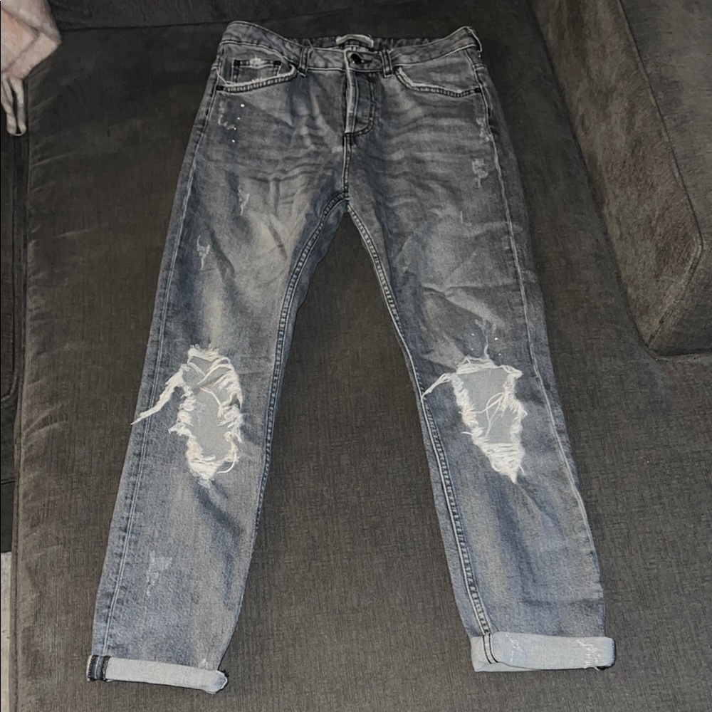 Zara Distressed Gray Jeans